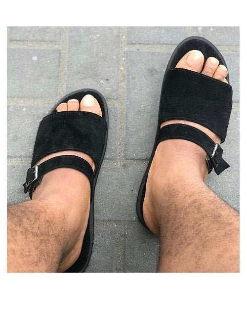 Black Slippers with Strip Detail – NaijaFootStore
