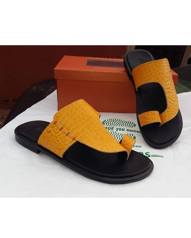 Alligator Skin Yellow Slippers For Men 