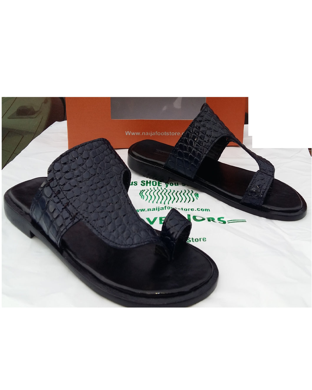 Black Governors Crocodile Skin Slippers 