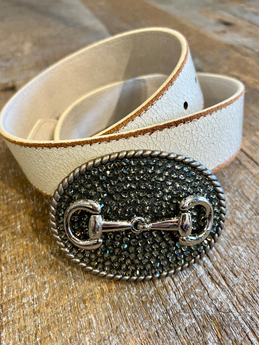 Belt Buckle / Gray Dragonfly / Black Diamond Swarovski Crystals