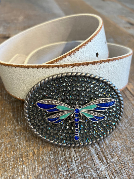 Belt Buckle / Gray Dragonfly / Black Diamond Swarovski Crystals