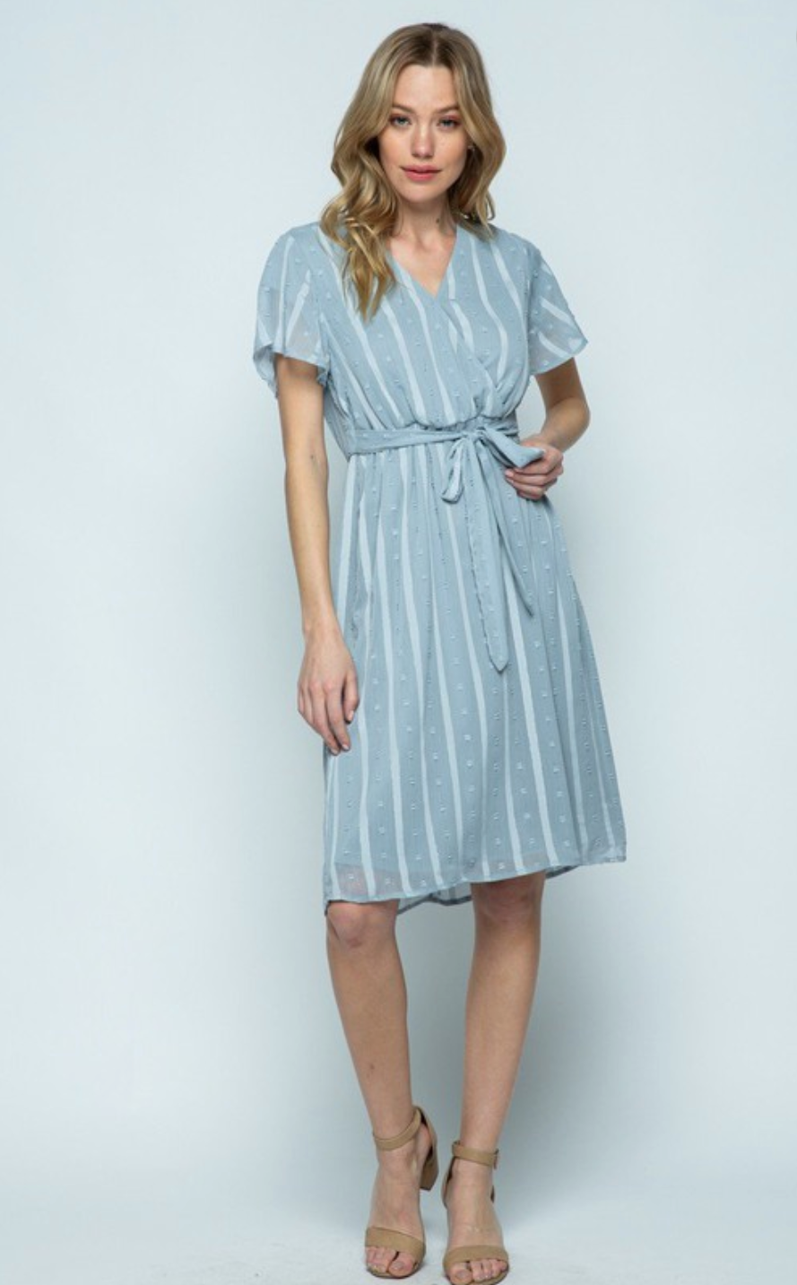 Ensley Dot Dress in Dusty Blue — Shop Mer.