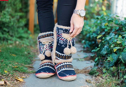 Bootie socks with pom poms - Navajo Slippers - MinxNY
