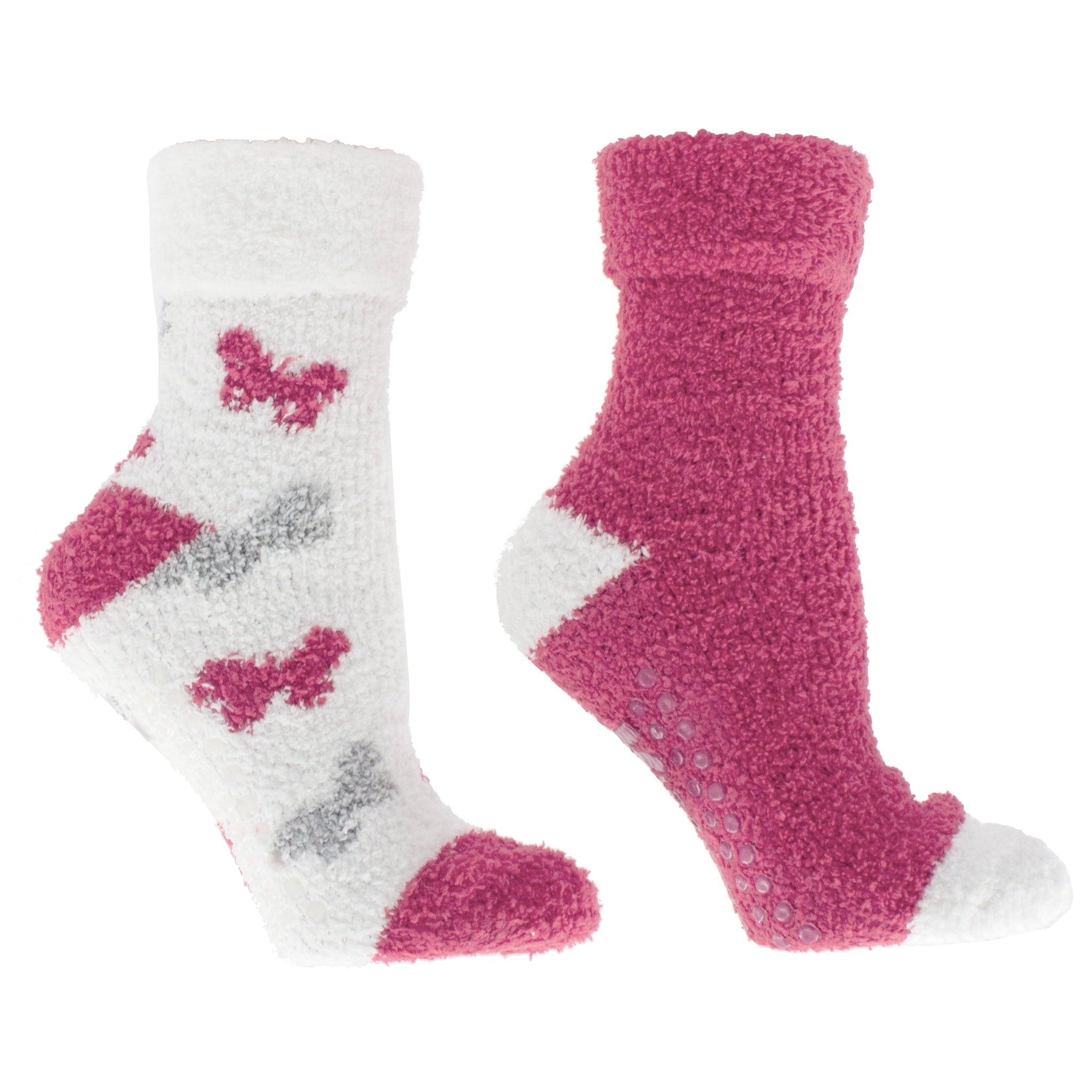 Women's Non-Skid Warm Soft and Fuzzy Rose and Shea Butter Infused 2-Pa