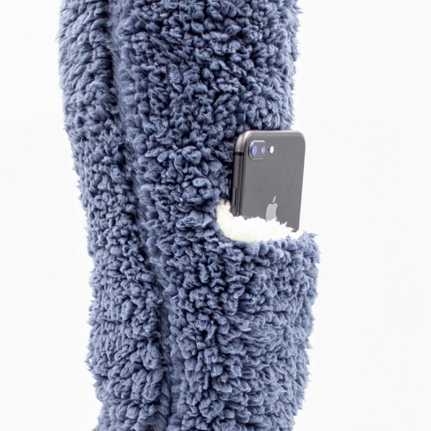 Fluffy Cell Phone Pocket Slipper Socks Women's Crew Sock - Small/Medium / Cream