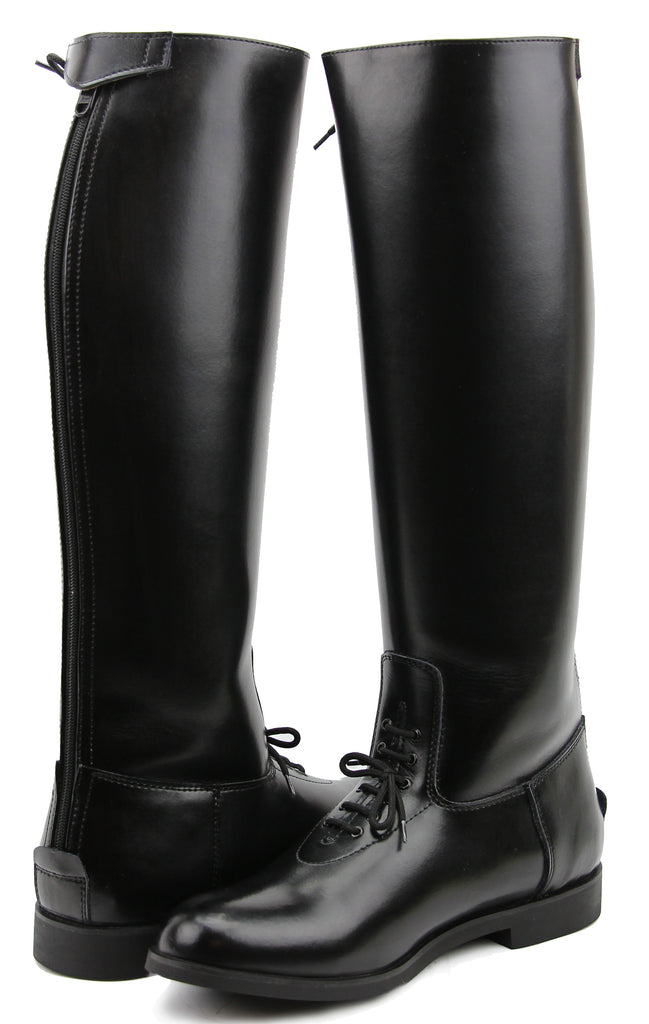 black leather long boots