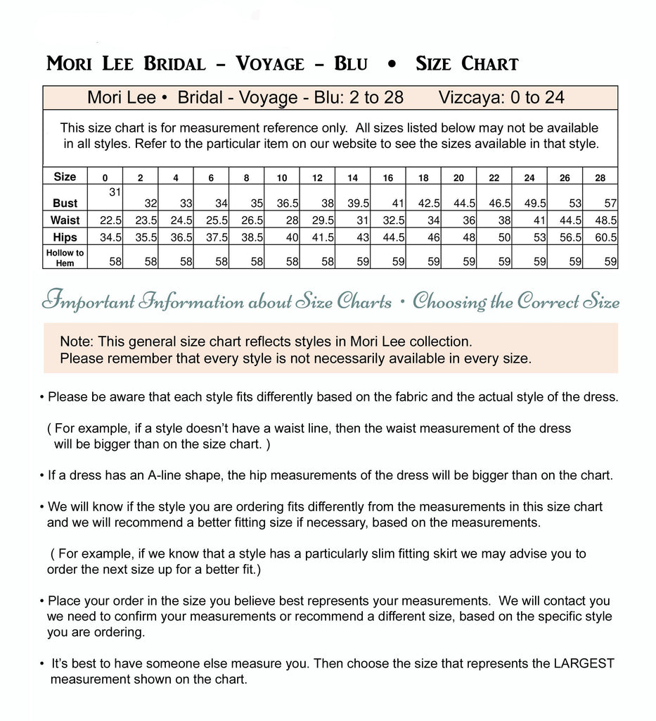 Bridal Dress Size Chart