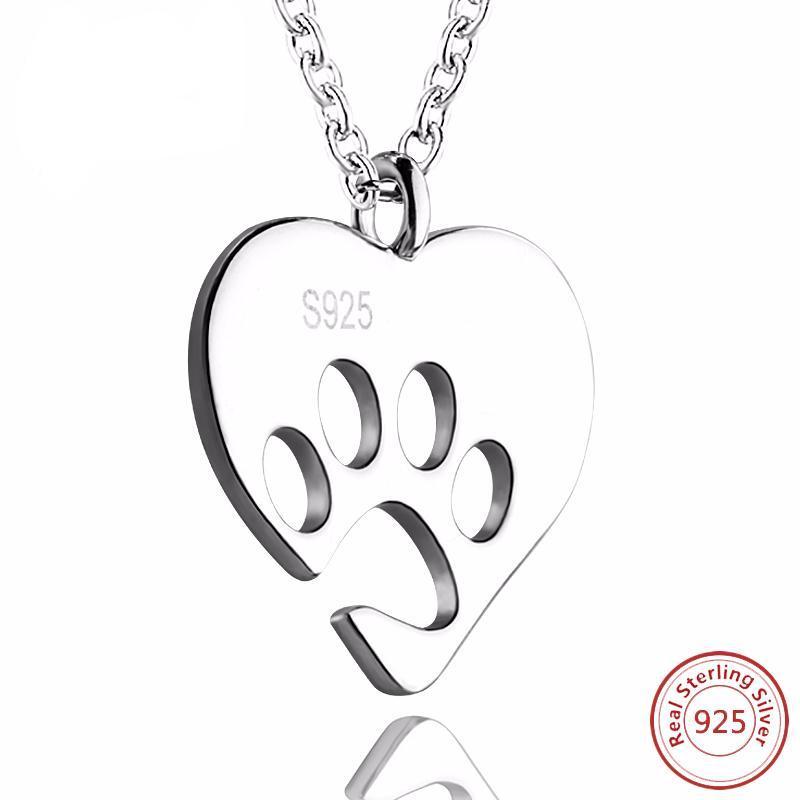 925 Sterling Silver Necklace with Dog Paw in Heart Pendants