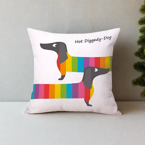 Dachshund Dog Rainbow Throw Pillow Cover