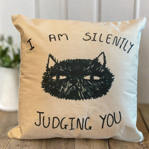 I'm Silently Judging You Black Cat Pillowcase | Throw Pillow Cover