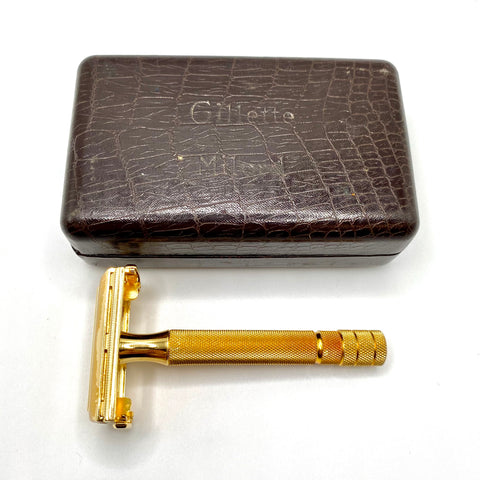 1947-1950 Gillette Milord Gold Safety Razor in Alligator Case