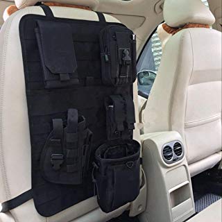 Tactical MOLLE car seat back organizer hanging behind the driver's seat