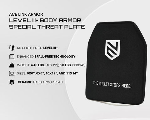 1.Level III+ Body Armor Special Threat Plate enhanced with Spall-Free Technology