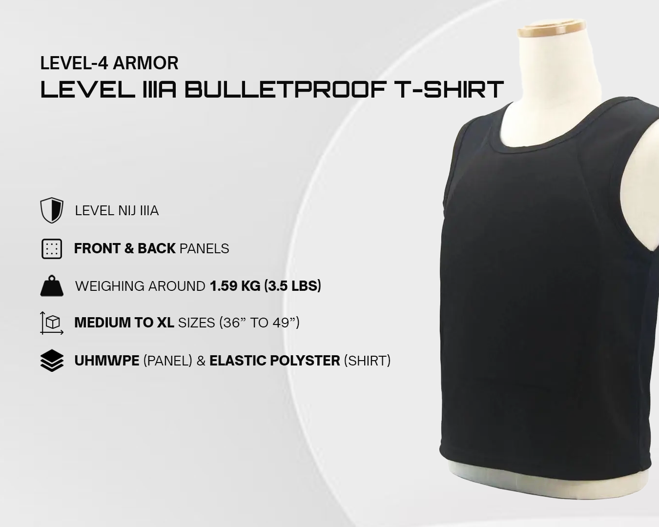 Level-4 Armor Level IIIA Bulletproof T-shirt's features and benifits