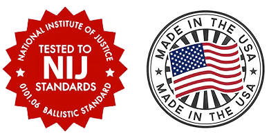 Tested to NIJ standards and Made in the USA badges