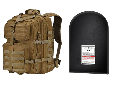 TUFFYPACKS MILITARY TACTICAL BACKPACK + LEVEL IIIA BULLETPROOF ARMOR PLATE PACKAGE