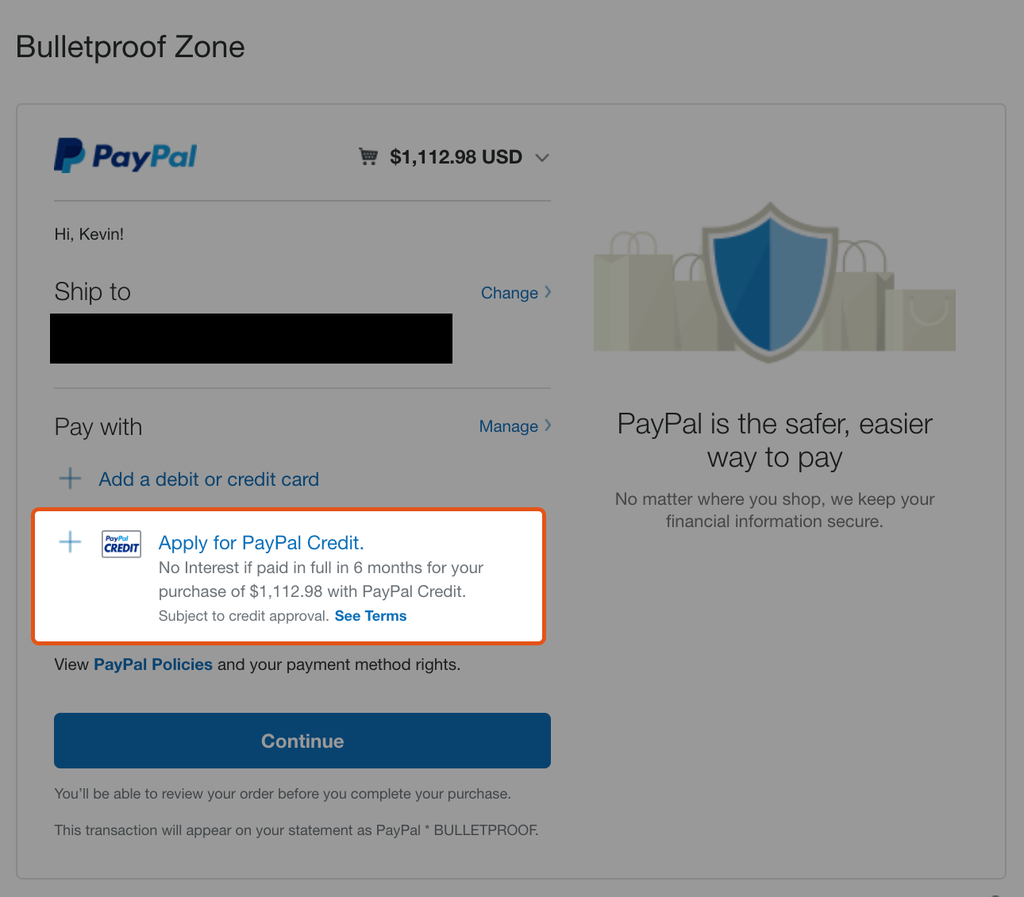 Paypal credit option