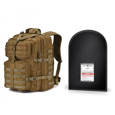 Military Tactical Backpack + Level IIIA Bulletproof Armor Plate Package in Tan