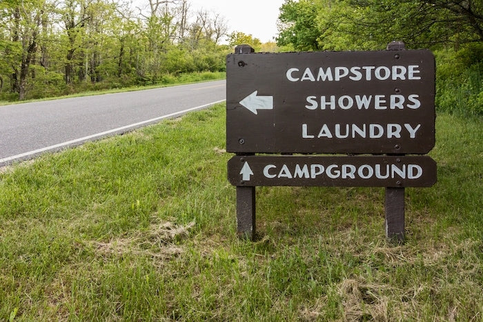 Camping Sign to Store shower laundry and campsite