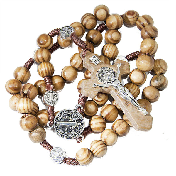 Rosary Prayer Beads Olive Wood Christian Order of St. Benedict Crucifi