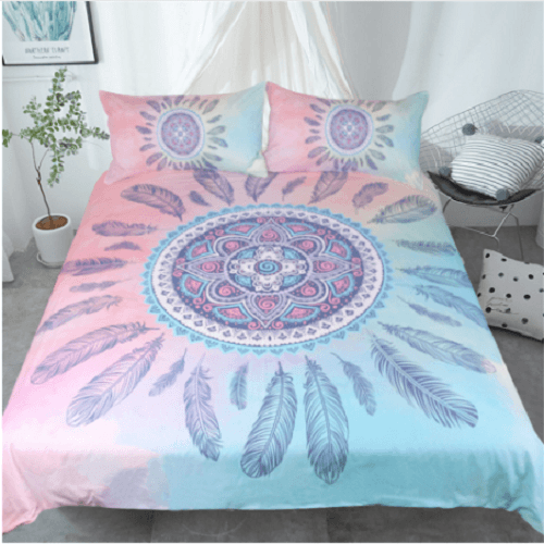 pink and navy duvet