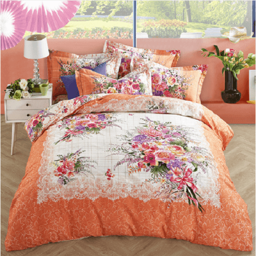 pink and orange bedspread