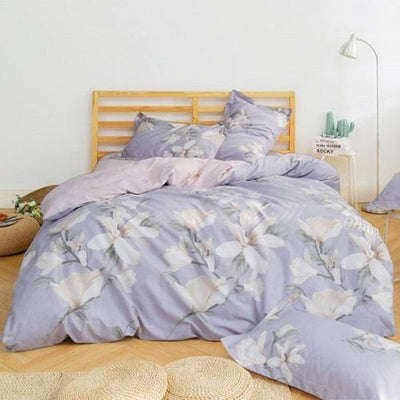 White Flowers Light Purple Bedding Set Jesmine Australia
