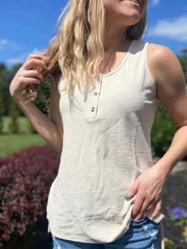 Sleeveless Button Top in Oatmeal