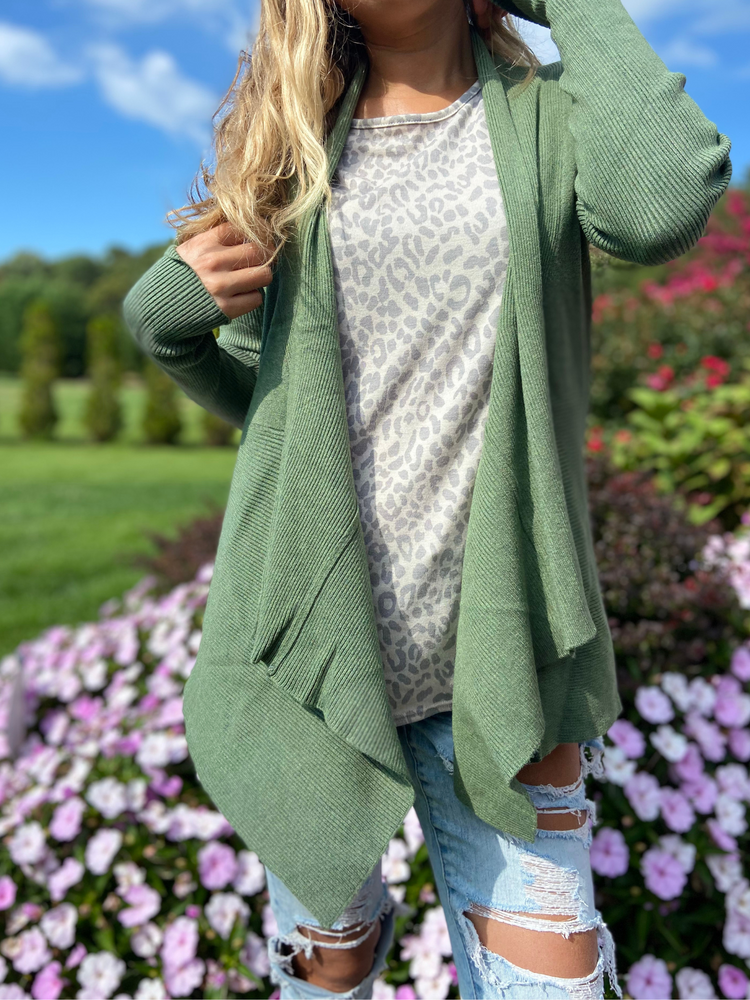 Everyday Waterfall Cardigan in Olive