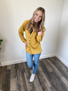 Mustard Faux Button Cardigan