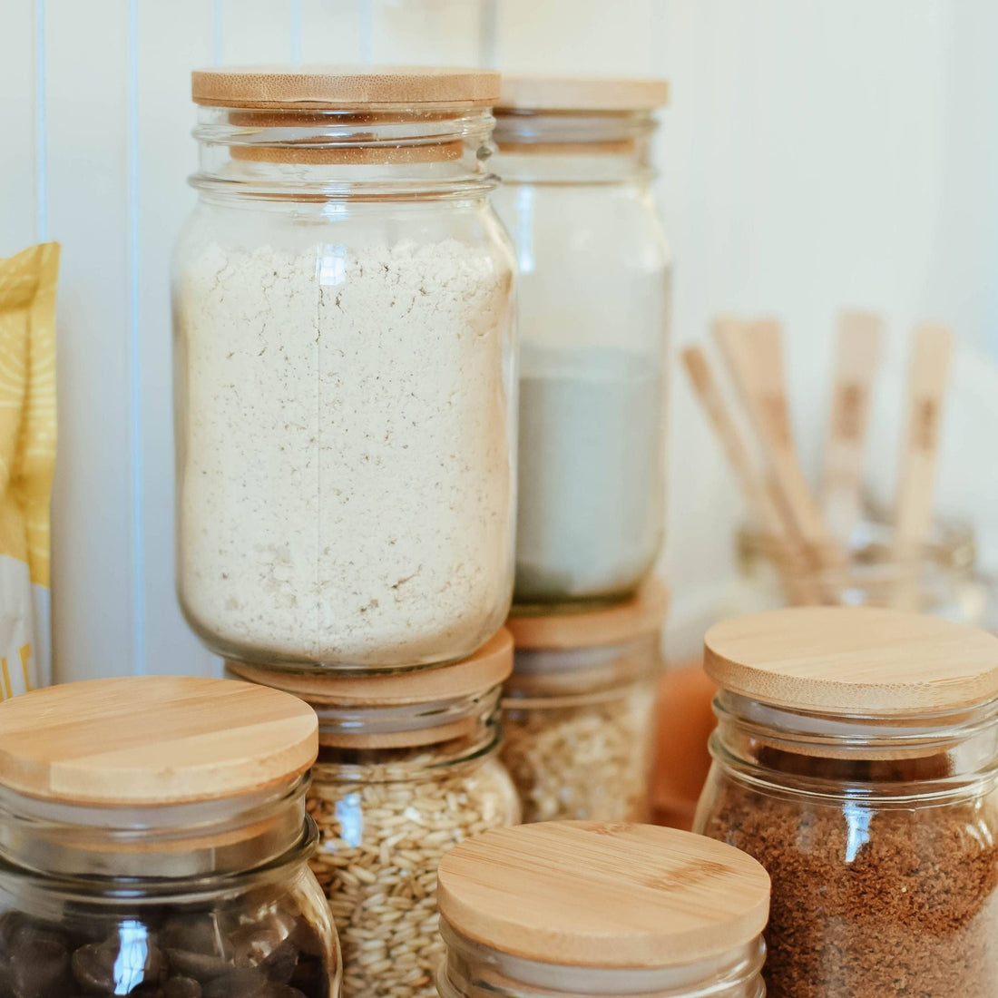 TOPOINT Bamboo Jar Lids With Straw Hole Reusable Bamboo Jar Lids