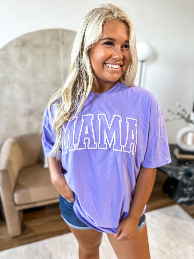 Mama Puff Print Graphic Tee- Lilac