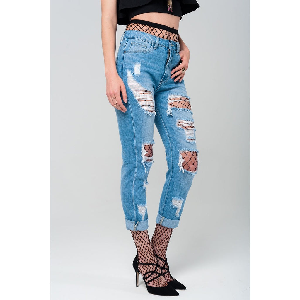 jeans with fishnet tights