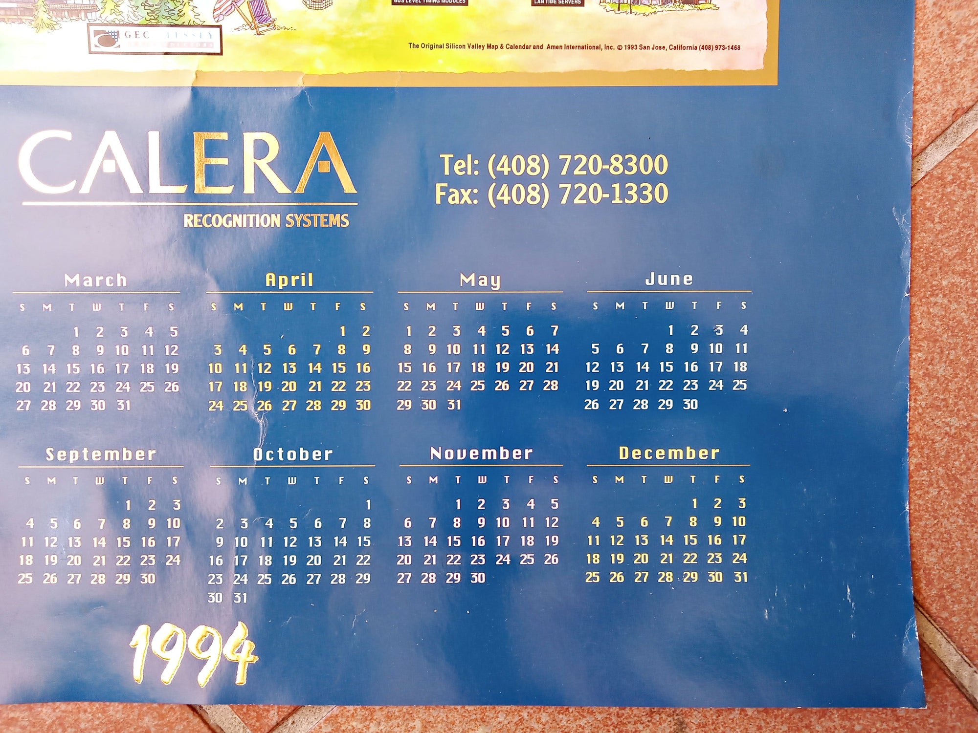 1994 CALERA Silicon Valley Pictorial Map Calendar Technology Tech Post