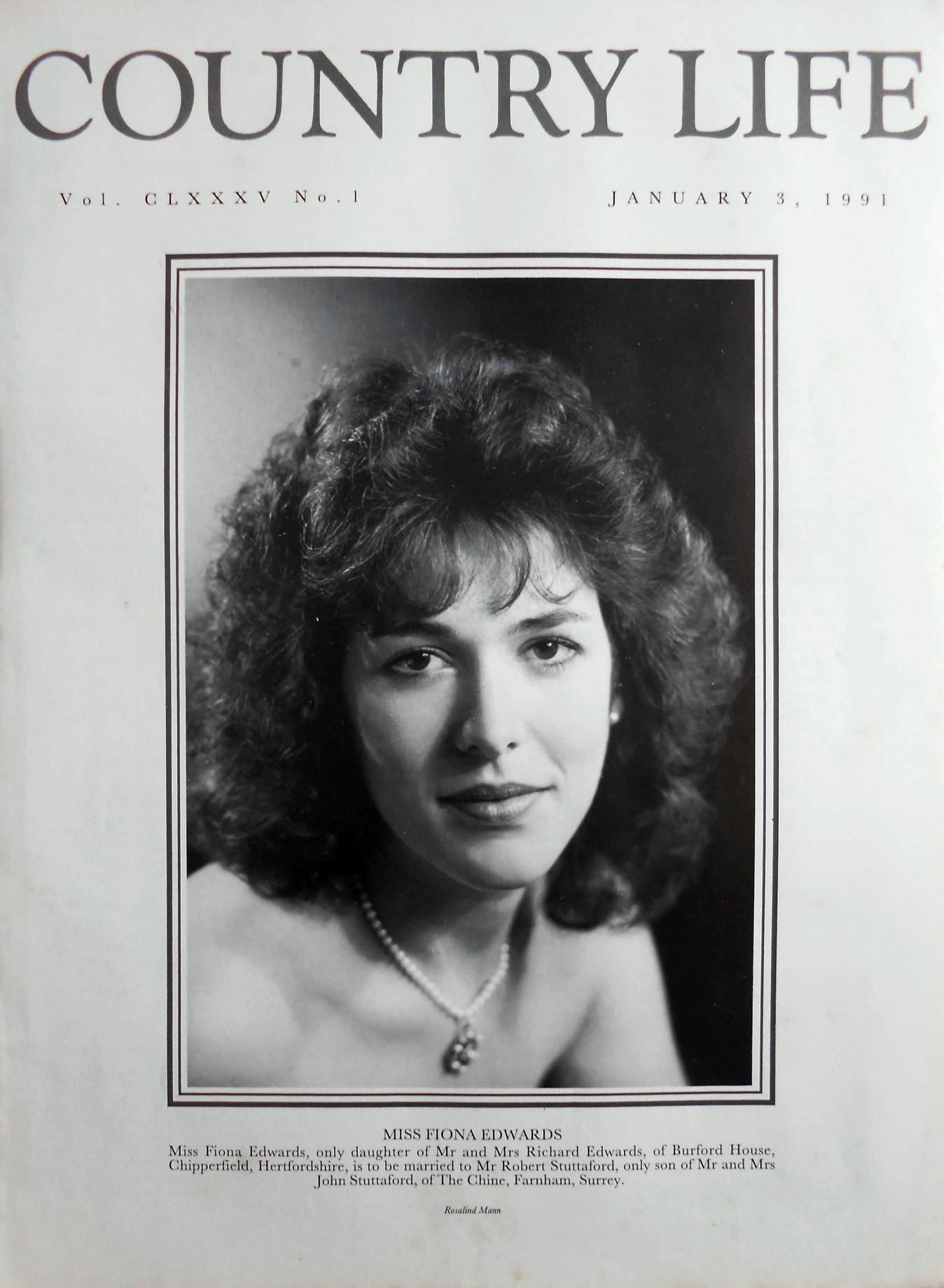 Miss Fiona Edwards Country Life Magazine Portrait January 3, 1991 Vol ...