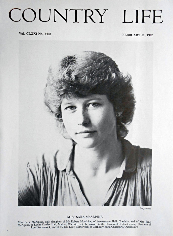 Miss Sara McAlpine Country Life Magazine Portrait February 11, 1982 Vo ...