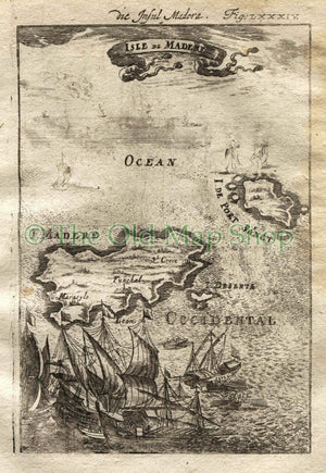 1719 Manesson Mallet "Isle de Madere" Madeira Island, Funchal, Porto Santo, , Antique Map, Print