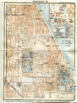 1899 Minneapolis, St Paul, Minnesota, United States, Antique Baedeker Map,  Print