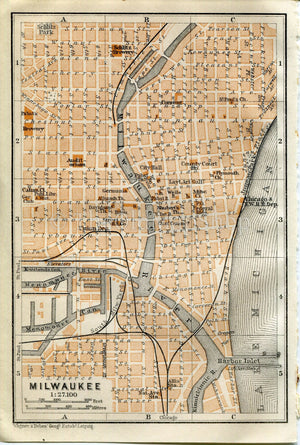 1899 Minneapolis, St Paul, Minnesota, United States, Antique Baedeker Map,  Print