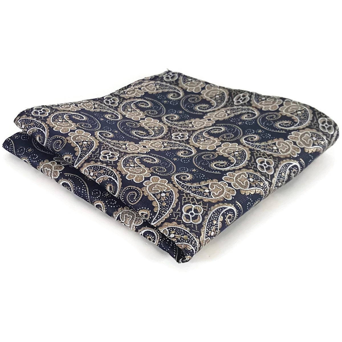 City Lights 100% Silk Jacquard Woven Navy Blue with Gold Paisley Pocket ...