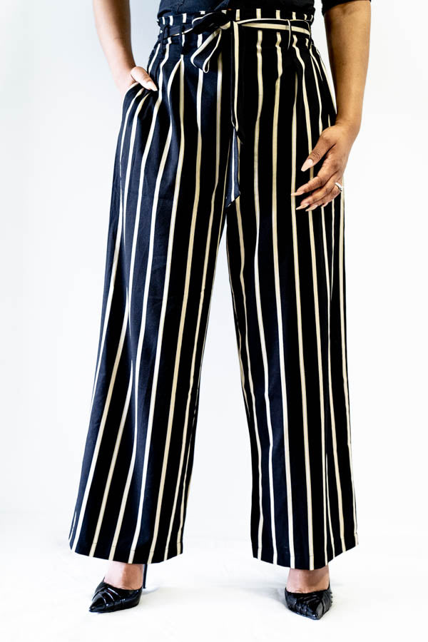 striped tie waist pants