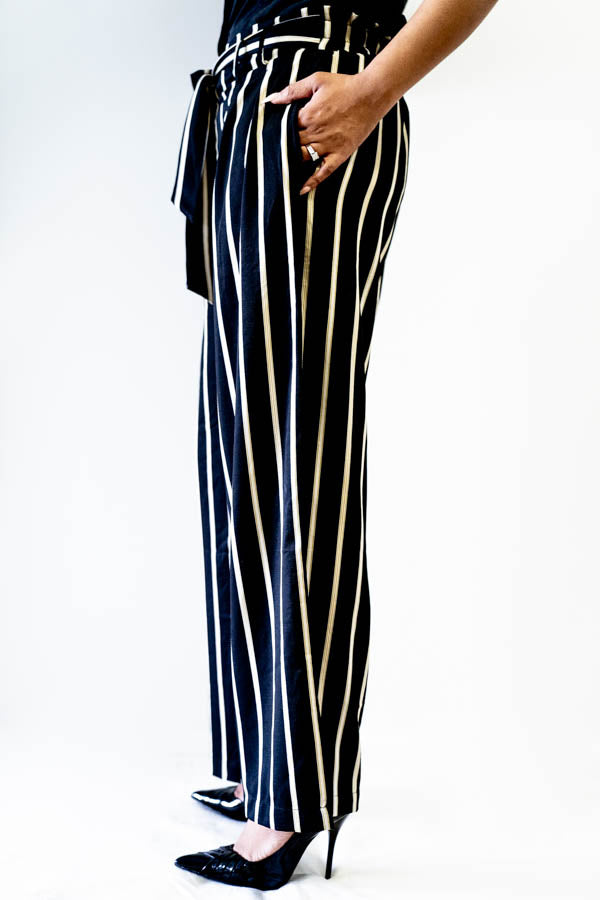 black and white striped tie pants