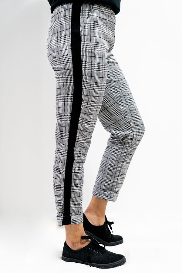 checkered side stripe pants