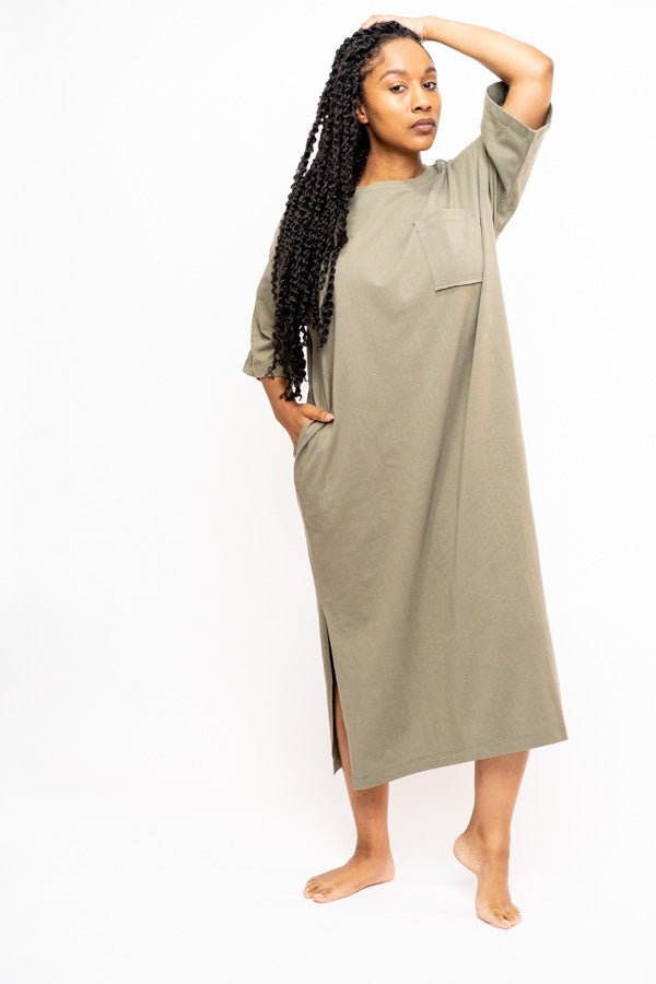 Oversized Midi T-Shirt Dress (Olive 