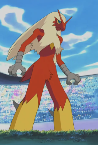 Blaziken with hairstyle that wraps around its chest. 