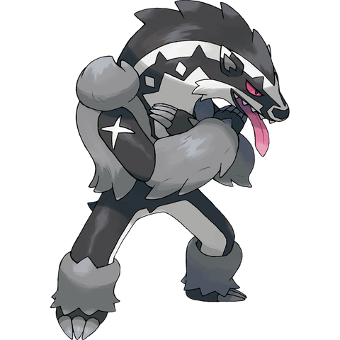 Obstagoon with a mullet mohawk type of haircut. 