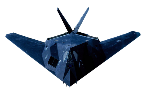 Stealth bomber, a military plane that is invisible to radar that is black.