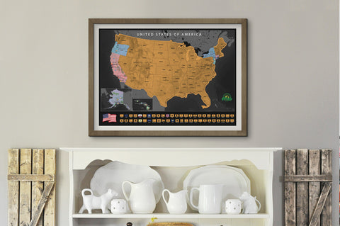 Earthabitats Scratch Off USA Map Poster, framed map of the United States