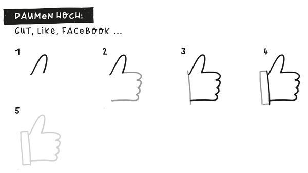 Daumen Hoch, Gut, Like, Facebook Icon Zeichenanleitung