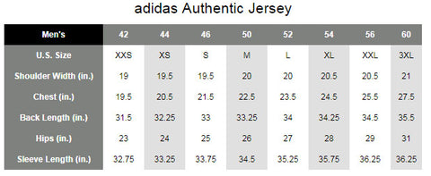 adidas authentic soccer jersey size chart